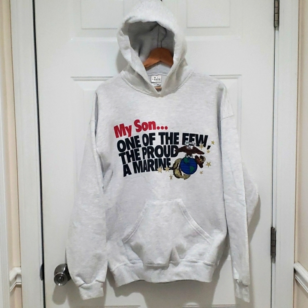 Soffe Unisex Vintage MARINE CORPS Gray Hoodie Sweatshirt. Like New Condition.